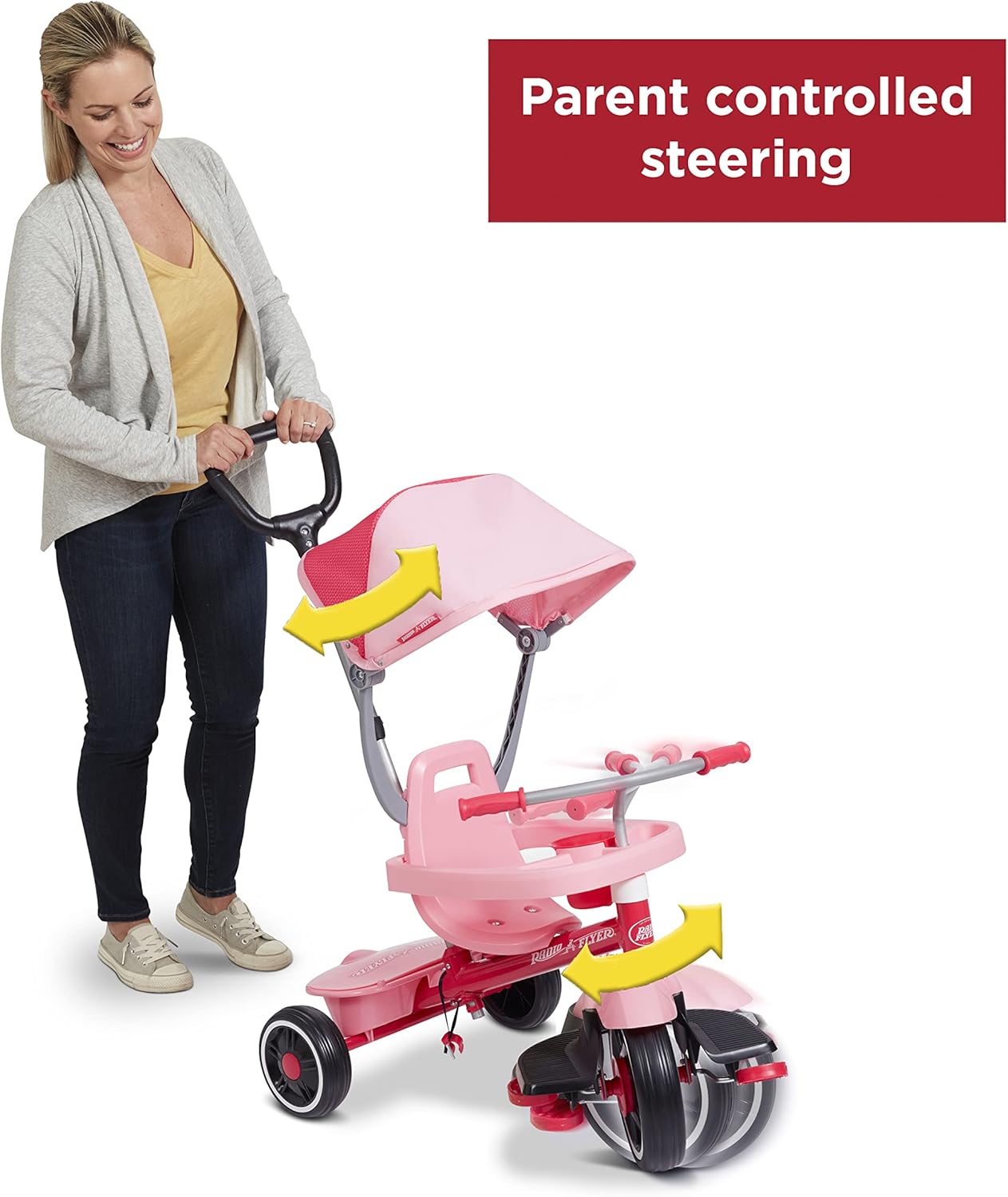 Radio Flyer 4-in-1 Stroll 'N Trike, Ages 1-5, Toddler Tricycle & Stroller, Foam Tires, Push Handle, UV Canopy, Removable Tray, Seatbelt, Amazon Exclus