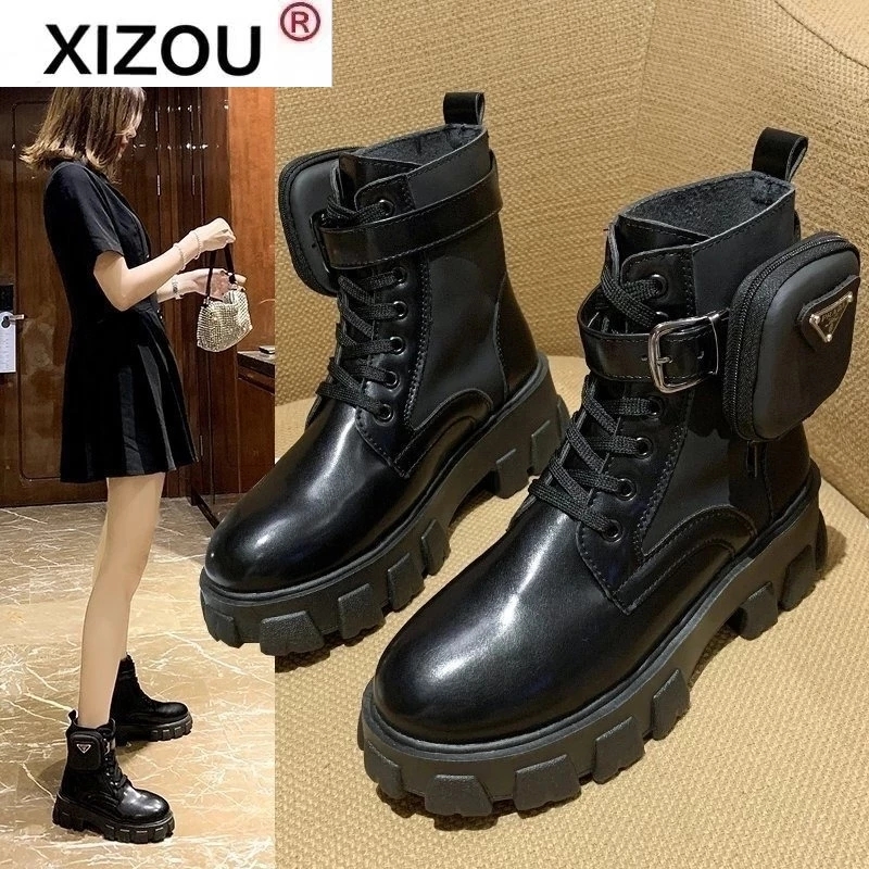 Autumn Winter New Women's Thick-Soled Leather Martin Boots Casual Women's Boots Women's Fashion Lace-Up High Boots