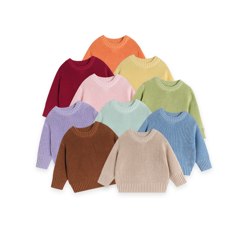 Baby sweater, round neck, baby knitted base sweater, baby inner layer, girls' and children's base cotton clothes
