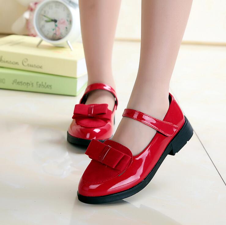 27-37 Children's Single Shoes Girls Low-heeled Square Bow Princess Dance Shoes Patent Student Performance Shoes