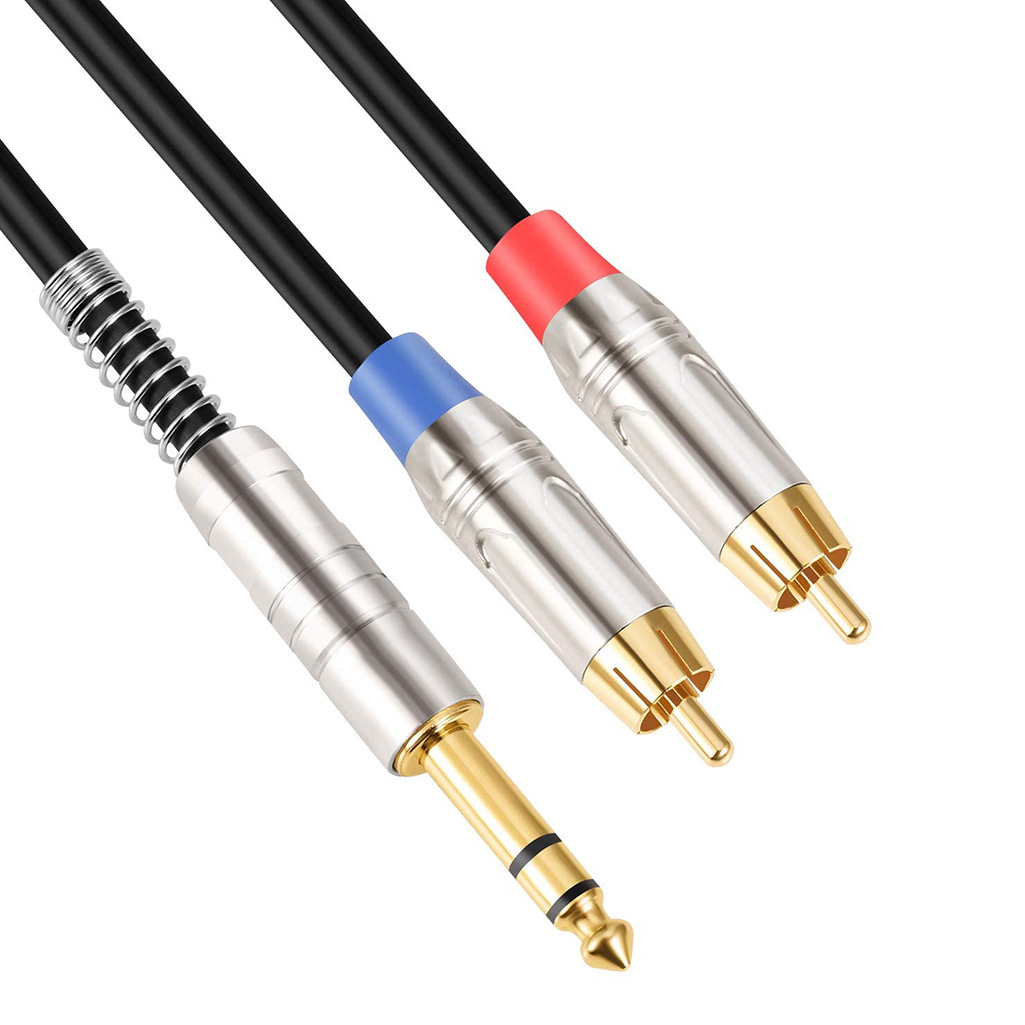 Dual-Layer Shielded 6.35mm Stereo Male to Dual RCA Male Audio Cable - 1.8m/3m Length 3.0m Black