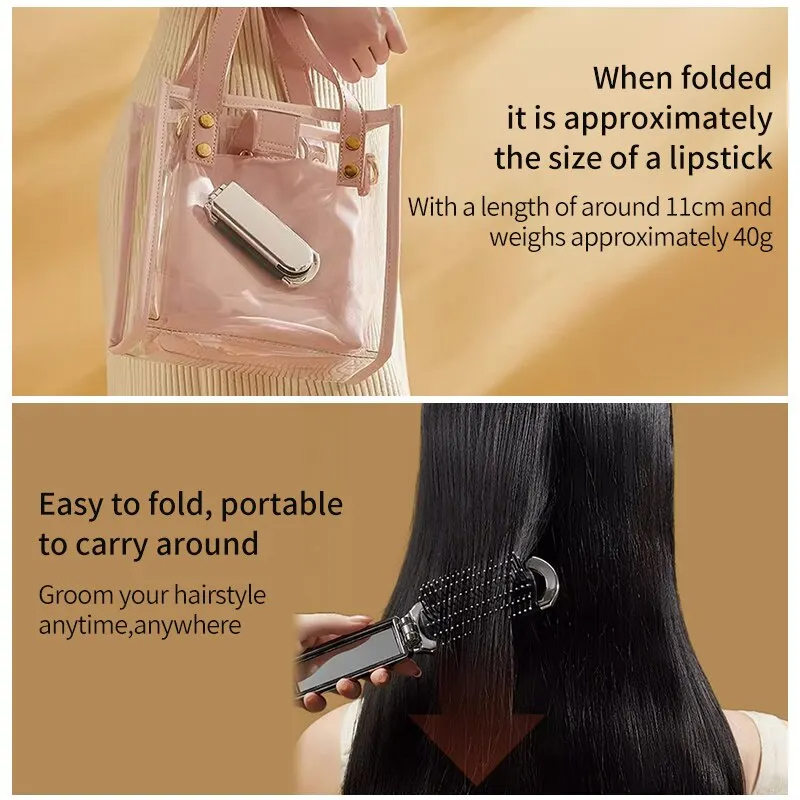 Electroplated Folding Airbag Comb Portable Portable Airbag Massage Comb Women's Special Removable Makeup Mirror 2-In-1 Comb