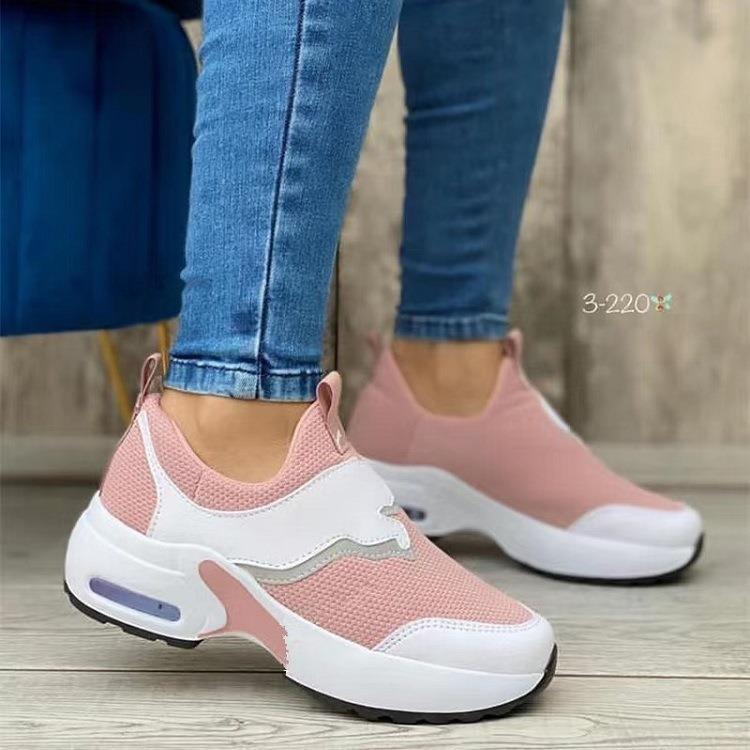 New mesh casual air cushion thick soled sneakers large women's mesh flying woven shoes Women