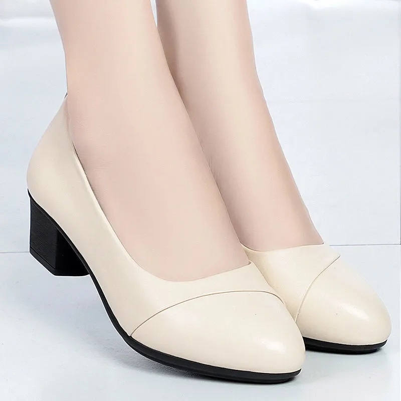 New Soft Sole Thick Heel Comfortable Anti Slip Round Head Work Shoes For Women