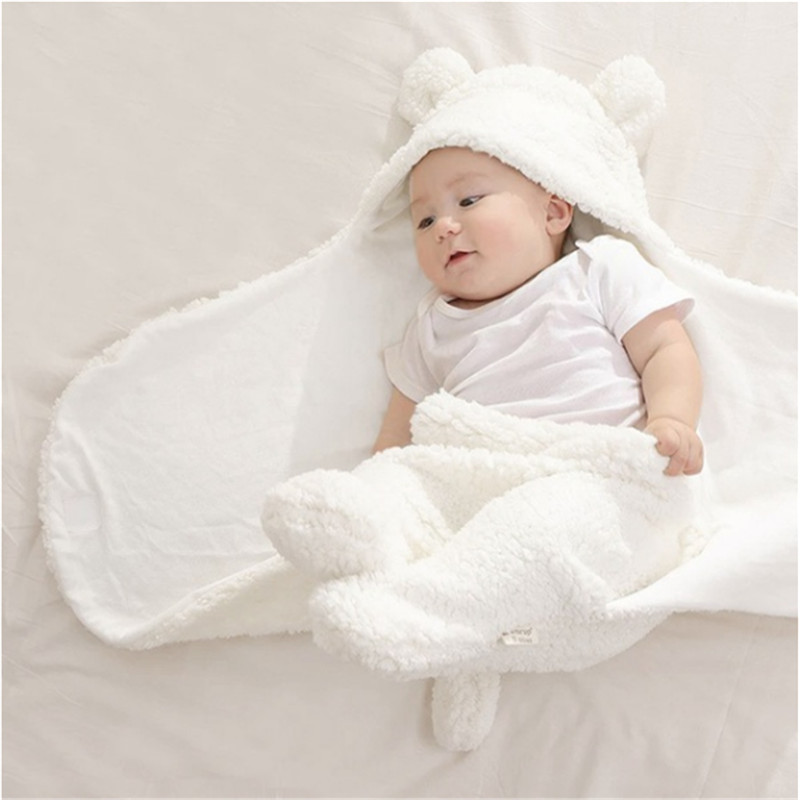 Polar Fleece Fabric Infant Baby Boy Girl Swaddle Sleeping Wrap Blanket Photo Prop Little Ear Hoodie Warm Blanket Bear Outfits