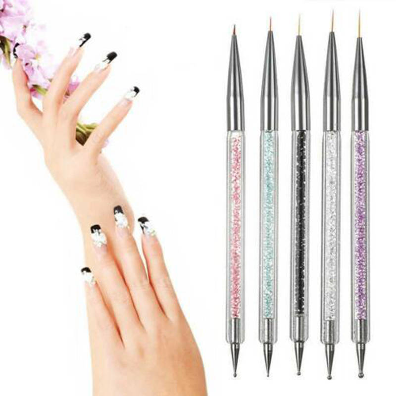 5PCS Nail Art Pens 2 Way Dotting Drawing Painting UV Gel Liner Polish Brush Set