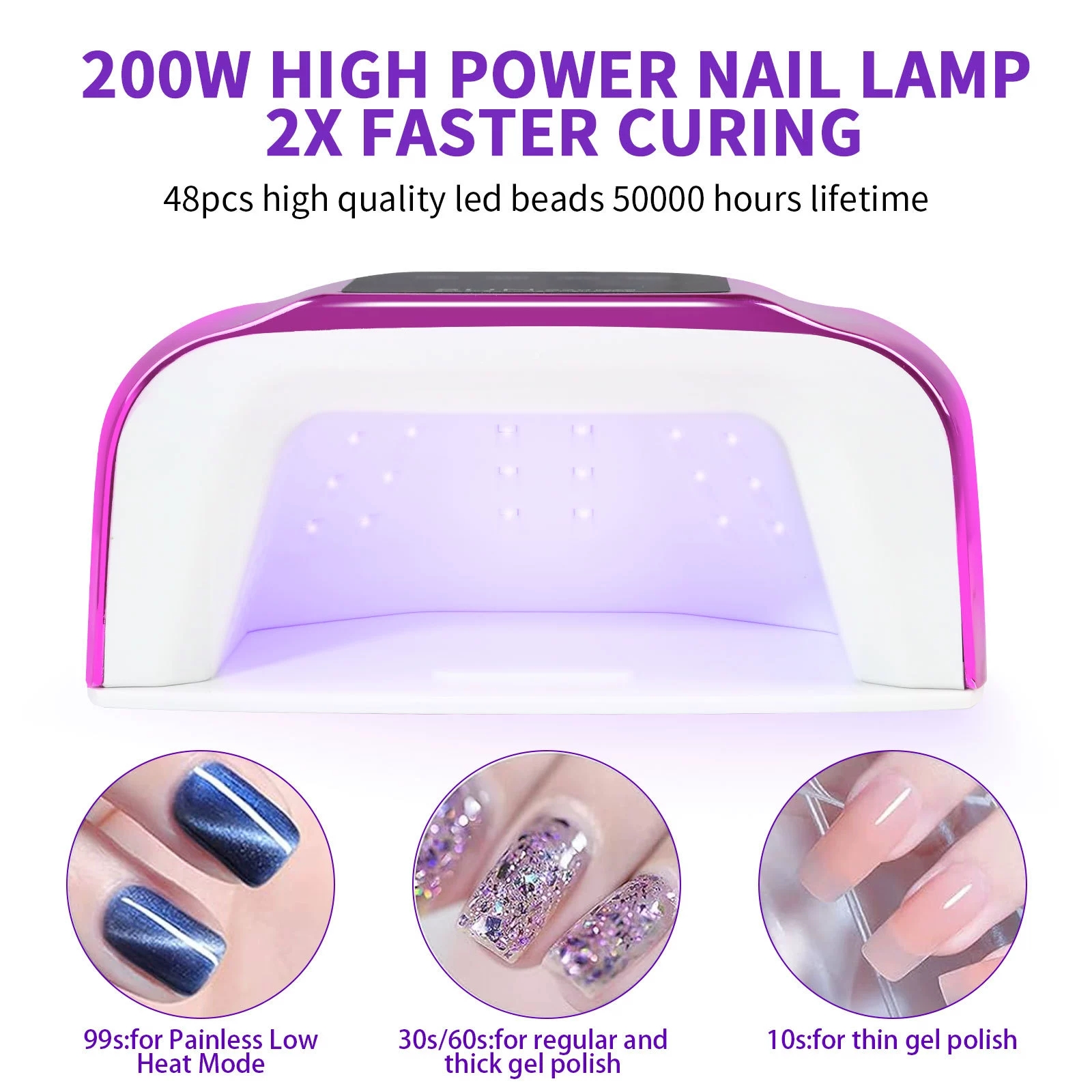 200W Rechargeable UV LED Nail Lamp Cordless Nail Dryer with 3 Timer Settings and Smart Sensor for Home & Salon to Curing All Gel