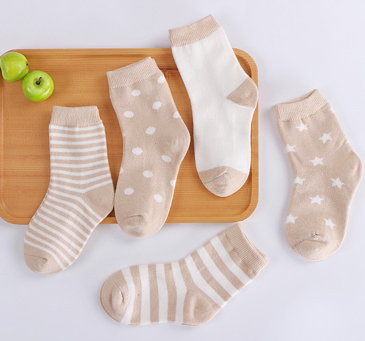 5Ps / striped children's socks middle tube male and female baby cotton socks dot toddler breathable children's