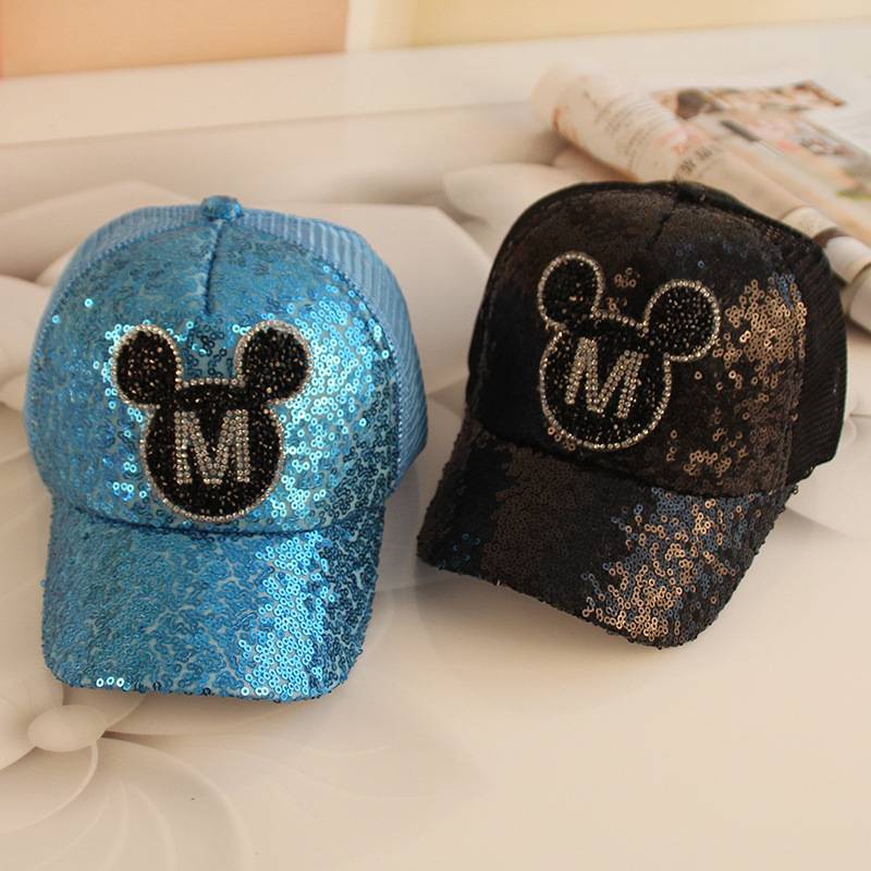 Spring and summer baseball cap visor cap sunscreen breathable mesh boys and girls Korean version sequins mesh cap