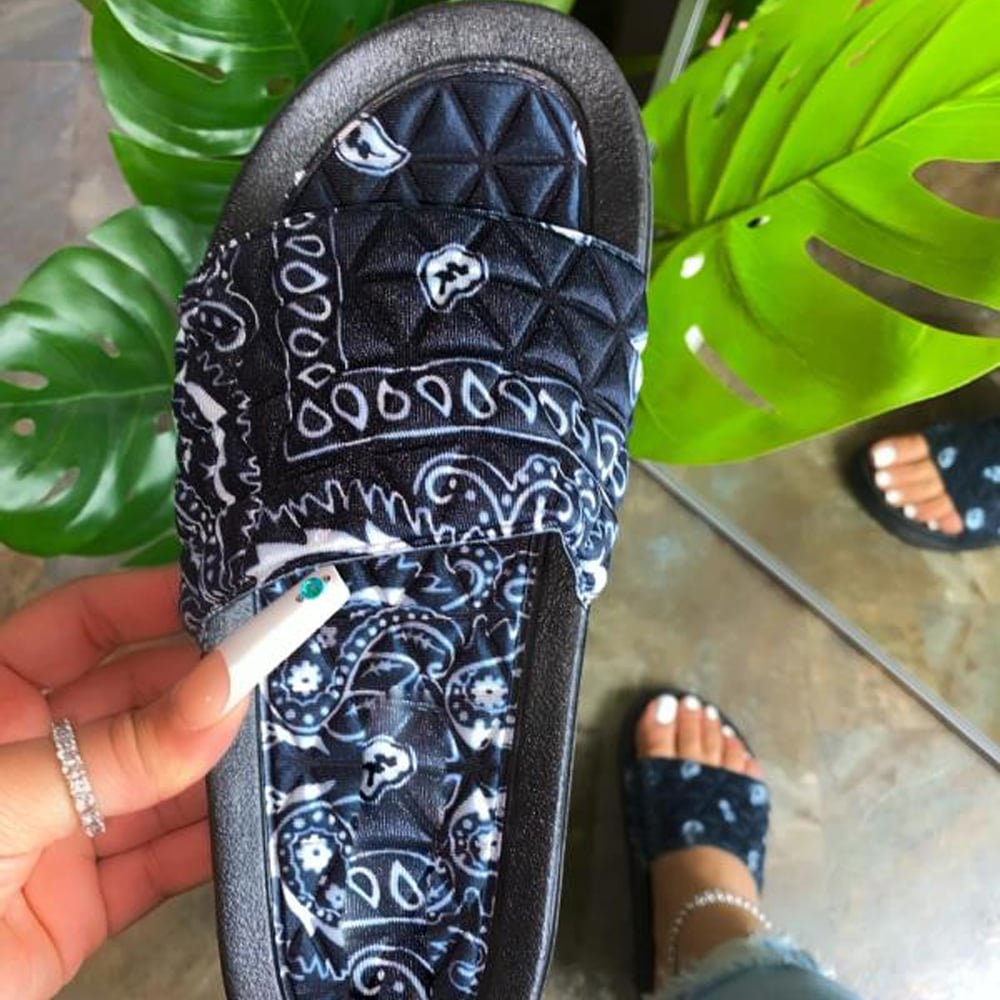 Summer large size soft bottom floral silk satin slippers female beach slippers
