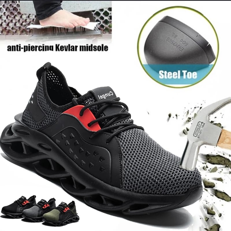 steel toe cap safety shoes men's sports shoes casual work boots men's breathable mesh safety construction anti-smashin