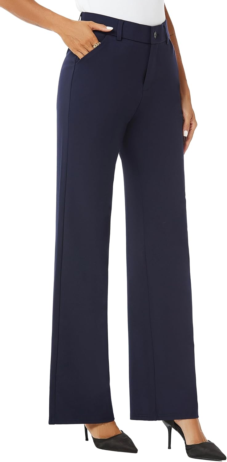 iChosy Womens High Waist Wide Straight Leg Trousers Casual Slacks Dress Pants with Pockets