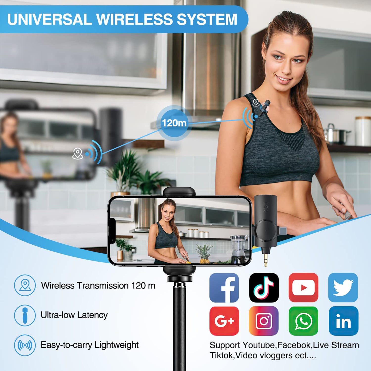 Plug-play 3 In 1 Professional Wireless Lavalier Microphone Portable Lapel Wireless Microphone For Type-c Lightning 3.5mm Jack