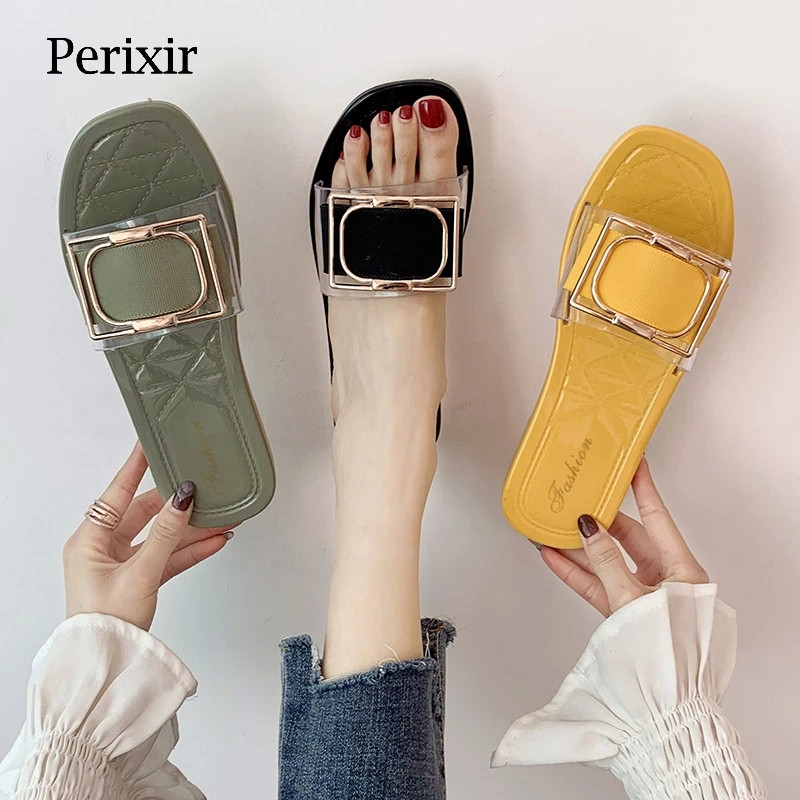 Ladies slippers summer new style square buckle fashion all-match beach shoes flip flops seaside soft-soled shoes