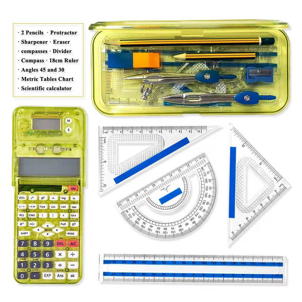 Scientific Computer 82MS Function Calculator Student Transparent Stationery Case Pencil Case Multifunctional Clock