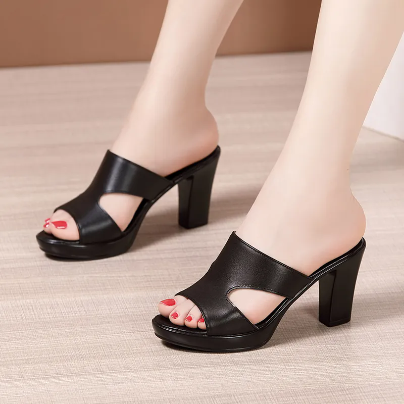 Women's Shoes Peep Toe Women's Slippers Fashion Solid Dress Slippers Women Summer Round Toe Heels Women Shoes