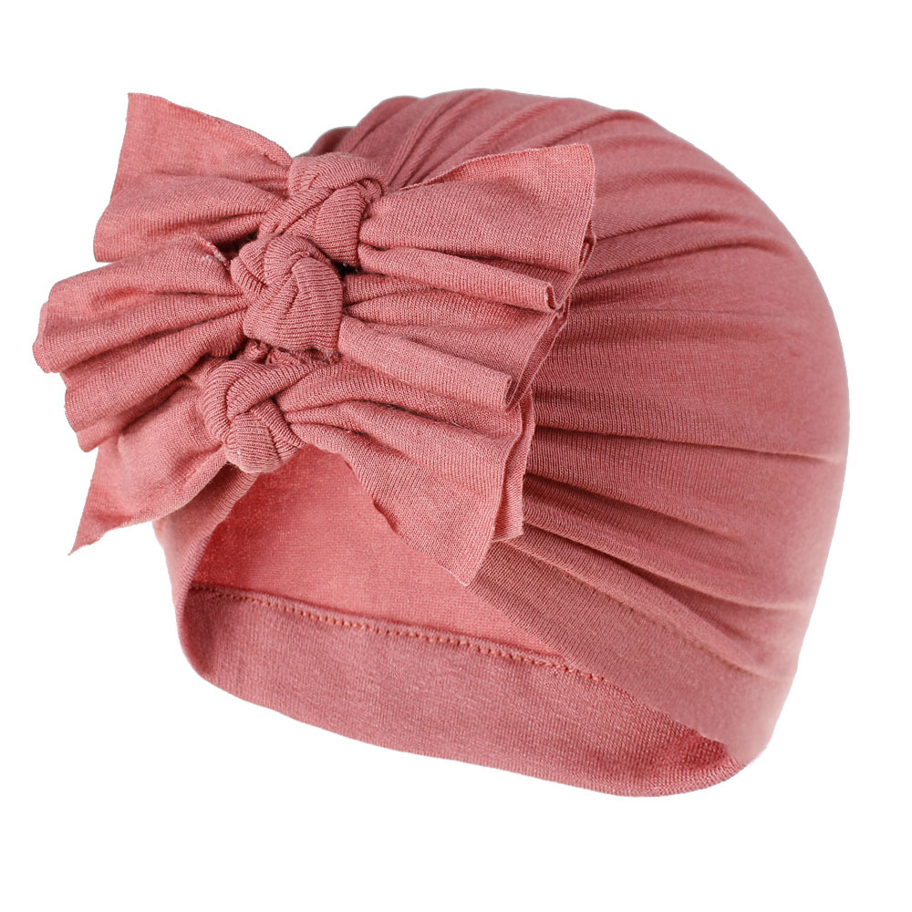 Children's hat hooded hat spring and summer new soft knitted fabric fold bow Indian hat baby hat