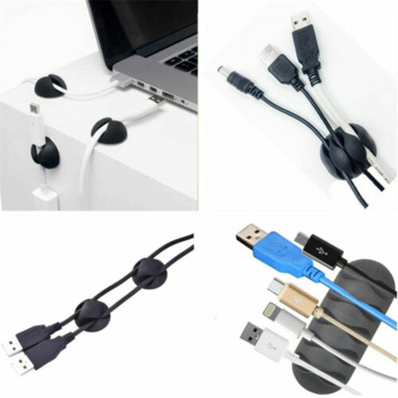 20pcs/lot Cable Drop Clip Desk Tidy Organiser Wire Cord Lead USB Charger Cord Holder Organizer Holder Secure Table