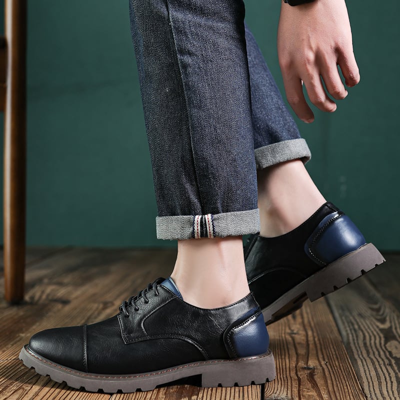 Men's Casual Outdoor Work Shoes Large Size British Style Leather Shoes Comfortable Polyurethane Lined Rubber Soled Derby Shoes