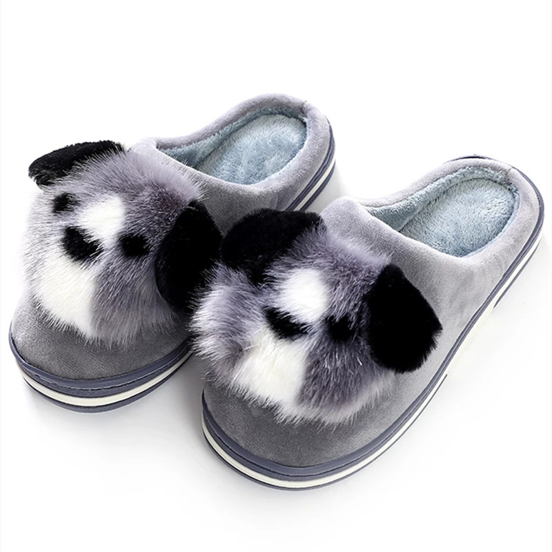 New cartoon dog slippers warm thick-soled couple cotton slippers comfortable home shoes women hair drag