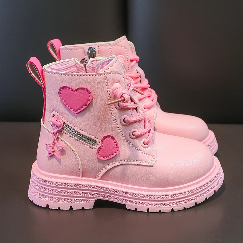 2023 Hot Selling New Mid length Boots Student Thick Sole 4CM Front Lace up Sewing Zipper Decoration
