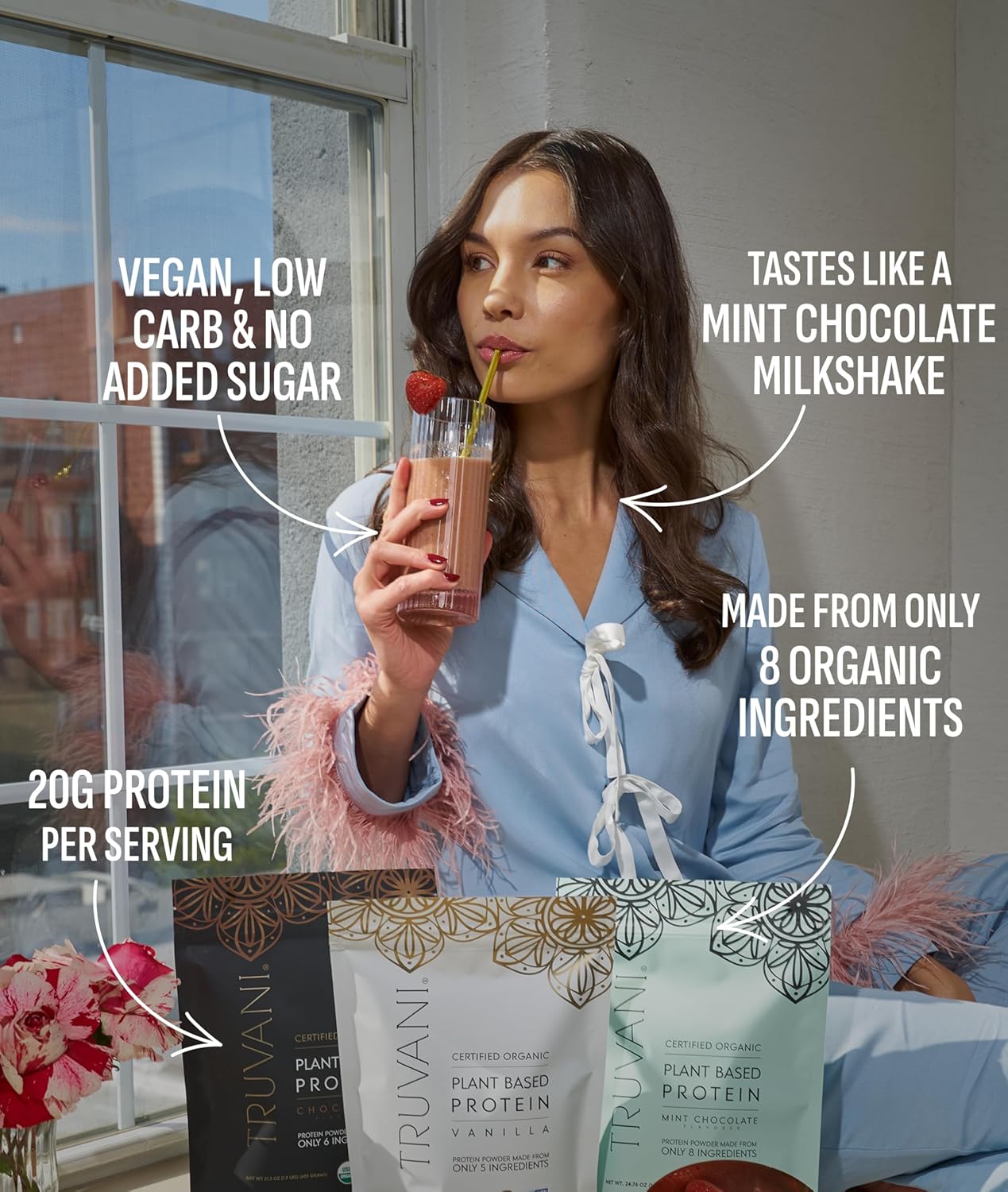 Truvani Vegan Pea Protein Powder | Mint Chocolate | 20g Organic Plant Based Protein Per Serving | 10 Servings | Keto | Gluten & Dairy Free | Low Carb