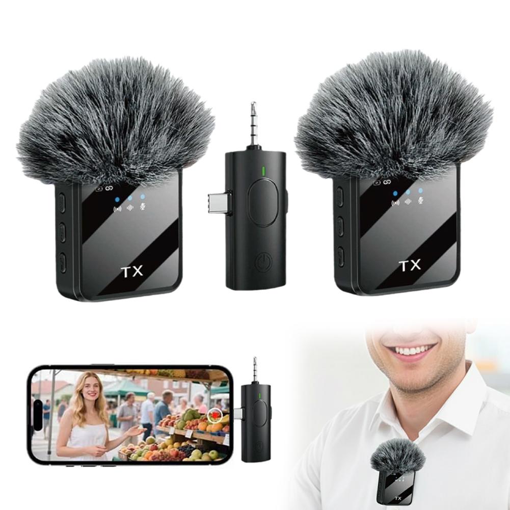 Wireless Lavalier Microphone For Apple Android Noise Cancelling Clip-On Mic Rechargeable Portable For Podcast