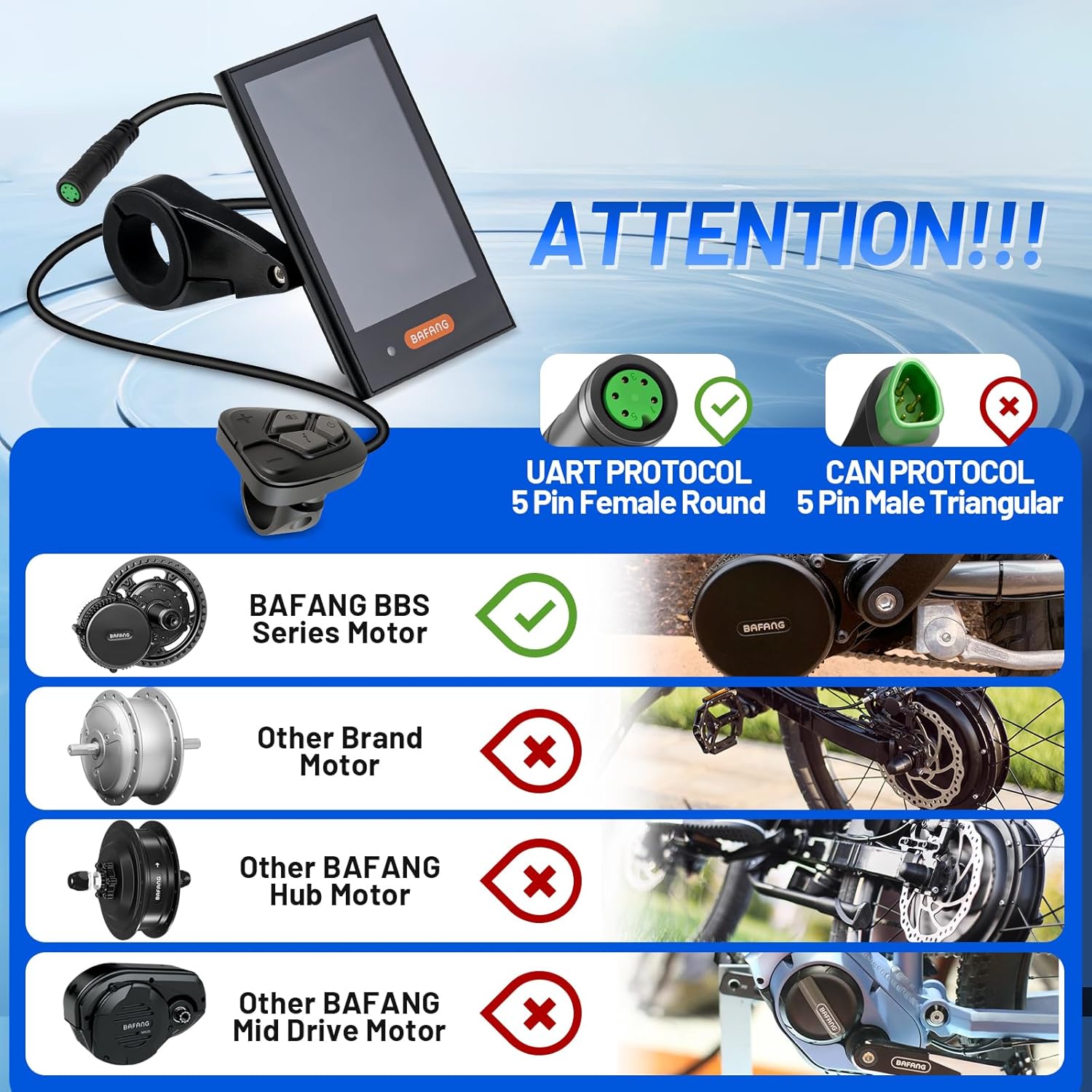 BAFANG Ebike Display DPC18 for BBS01B BBS02B BBSHD UART Version Mid Drive Motor, 0-9 Pedal Assist Levels E-Bike Computer Display