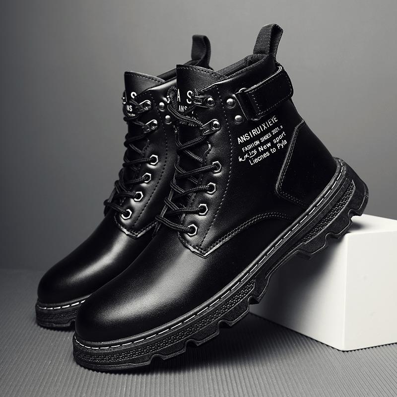 New Motorcycle and Ankle Boots Waterproof Boots Men Leather Shoes Men Casual Men's High-top Fashion Shoes