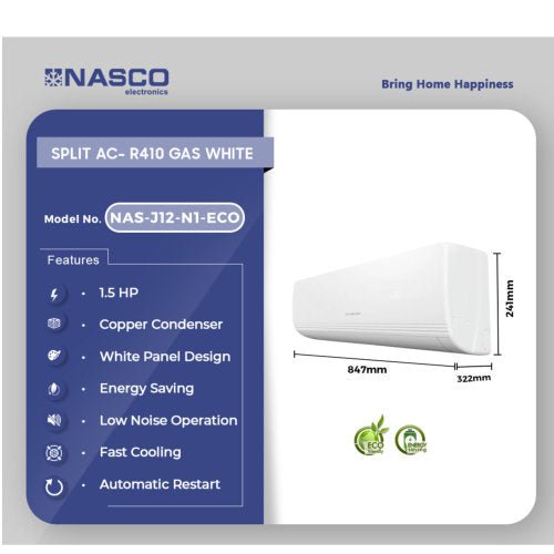 NASCO 1.5 HP R410 NAS-J12-N1-ECO AIR CONDITION WHITE