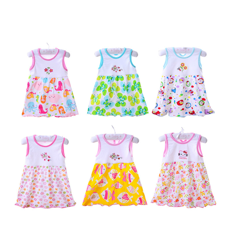 New Baby Dress Cute Animal Plant Baby Dress Little Girl in Sleeveless Dress Casual Cotton Vest Little Princess Dress