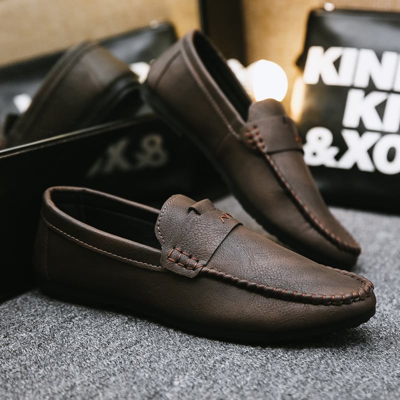 Doudou shoes men's trend new casual leather shoes summer breathable lazy one pedal soft bottom driving men's shoes