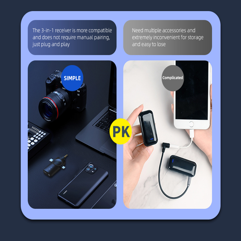 3in1 Lavalier Wireless Microphone Plug and Play Smart Noise Cancelling 120m Wireless Transmission 20H Endurance Microphone