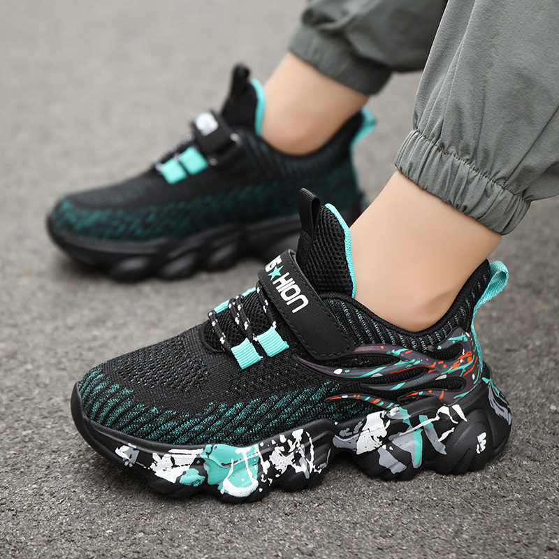 Boys' Sports Shoes Spring and Autumn Mesh Breathable Middle Big Boys' Soft Sole Anti slip Children's Running Shoe