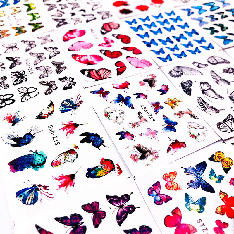 30PC Blue/Black PVC Self-Adhesive Nail Stickers Water Decals Transfers Nail Art Butterfly Nail Decor DIY Accessory