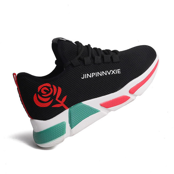 s Female Spring and Summer New Air-permeable Mesh Shoes Baitie Mesh Red Thick-soled Leisure Sports Shoes