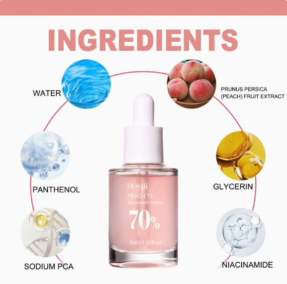 Peach 70% Niacinamide Facial Serum Fade Melanin Moisturzing Shrink Pores Smooth Brightening Skin Care Dark Spot Remover Serum