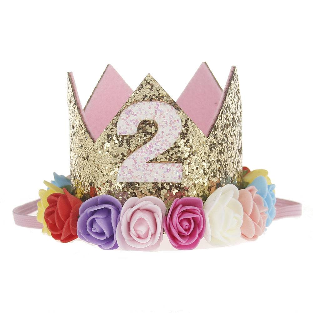 Baby Girl First Birthday Party Hat Decorations Hairband Princess Queen Crown Lace Hair Band Elastic Head Wear Hat Gifts For Kids