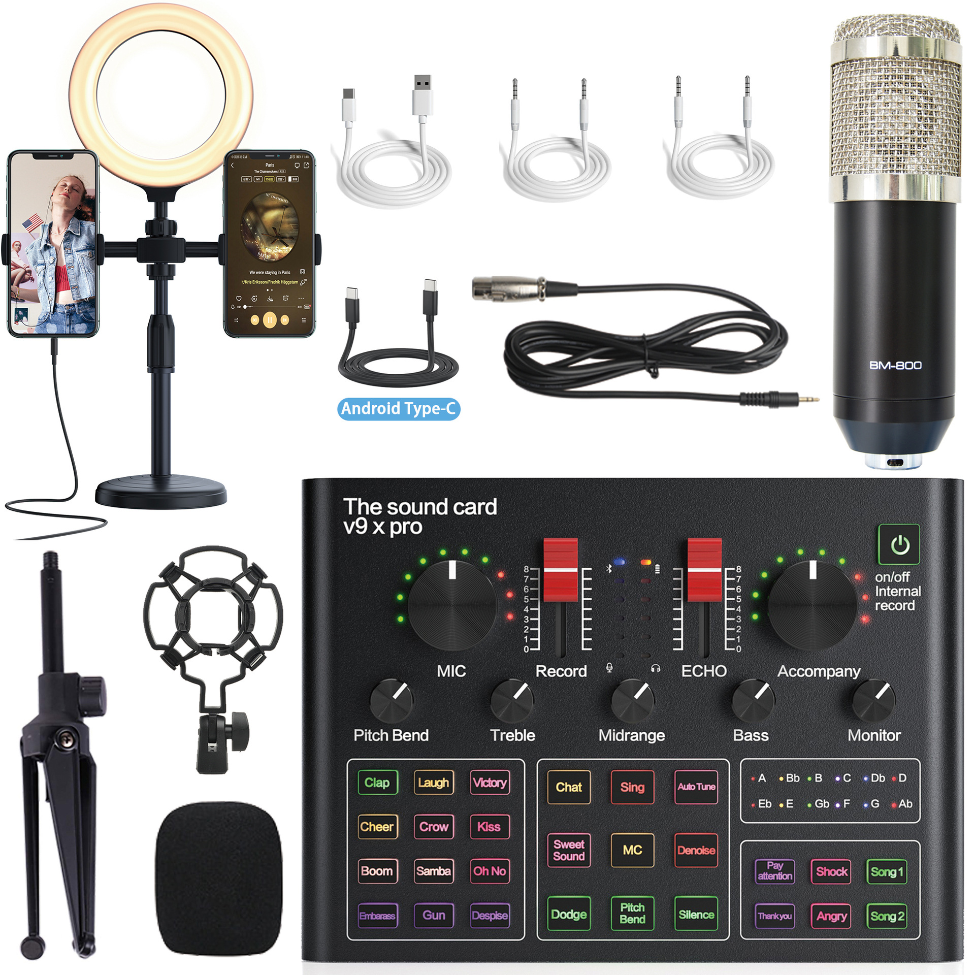 BM800 Pro Microphone Mixer Audio dj MIC Stand Condenser USB Wireless Karaoke KTV Professional Recording Live Bluetooth SoundCard