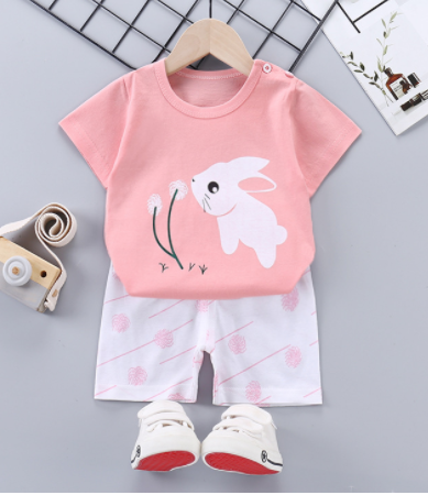 Children's suit new cotton baby short sleeve clothing set summer baby boys and girls body suit cartoon kids clothing set