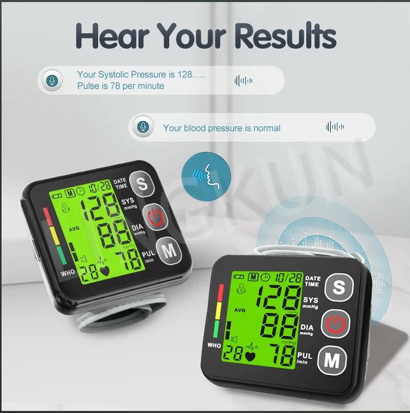 English Voice Wrist Blood Pressure Monitor Tonometer Digital Sphygmomanometer Electronic Bp Monitors High Accurate BP Monitors
