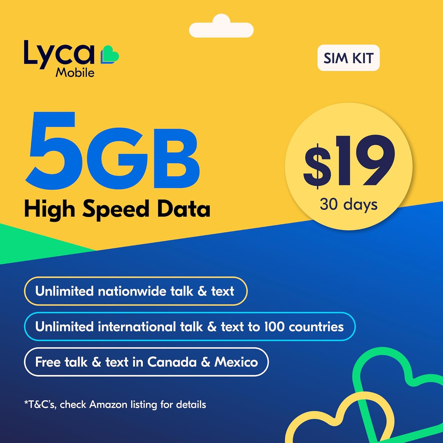 Lyca Mobile USA Prepaid 5G/4G SIM Card | $19 Plan | Unlimited Talk, Text & Data | 5GB High Speed Data (5GB Hotspot) | 30 Days