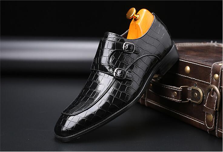 Men's Business Dress Office Shoes Crocodile Grain Leather Shoes Mens Buckle Casual Wedding Party Shoes Men Flats Plus Size