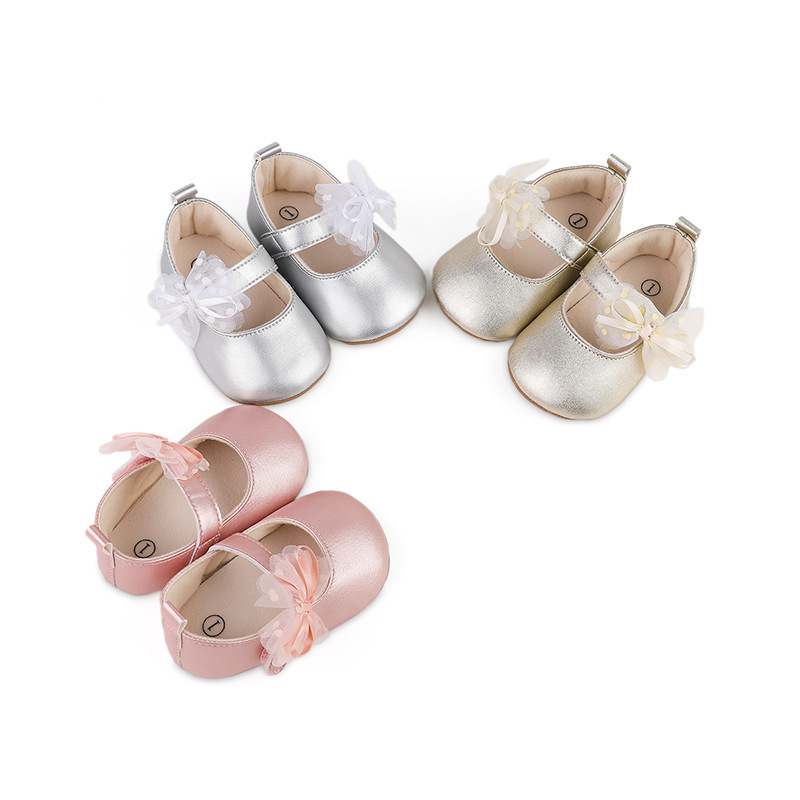 1Pair Newborn Baby Flats Princess Flower Girls Shoes PU Leather Non-Slip Adorable Wedding Party Toddler Shoes 0-18 Months