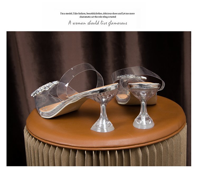 Size 38-42 women's delicate transparent PVC sandals open shoes ladies party pointed stiletto 7cm Heels Sandals