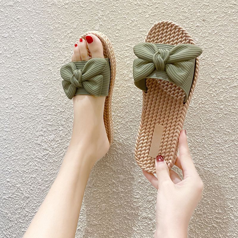 Women's Summer Fashion Bowknot Slippers Korean Style Non-Slip Casual Sandals for Outdoor Wear