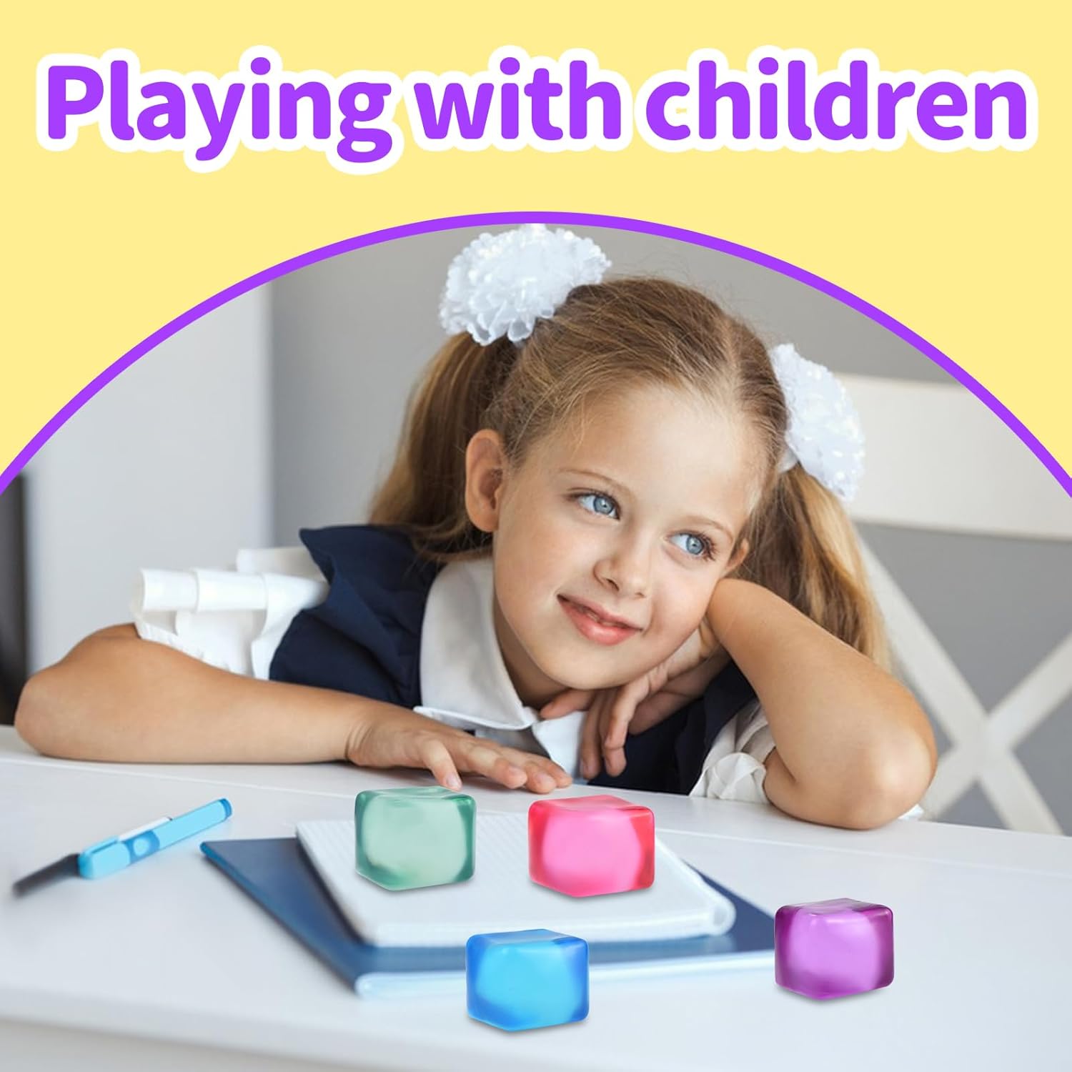MEIEST 4 Colorful Stress Cube - Sensory Fidget Squeeze Toy with Super Solid Squish-Slow Rising Ice Cube Stress Balls-Stress Relief Hand Toy-2.16" Cube