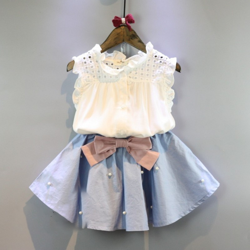 Buy 1 get 1 Kids Clothes for Girls The Bow Skirt and Lace Top Summer Suit Korean Style Children's Clothing Sets Baby Toddler