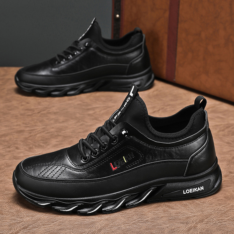 Luxury Men's Sneakers Trend Men's Casual Shoes Leather Elastic Band Driving Shoes Outdoor Wear-Resistant Sports Shoe Large Size