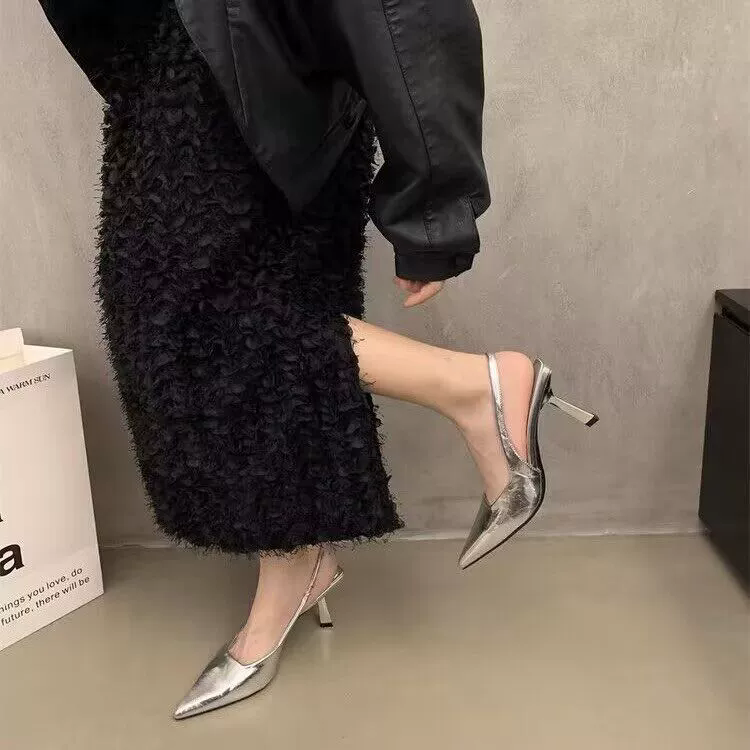 Leopard High Heels Shoes Women Sandals Party Pointed Toe Dress Shoes Summer Slippers 2025 Designer Mules New Female Pumps Slides